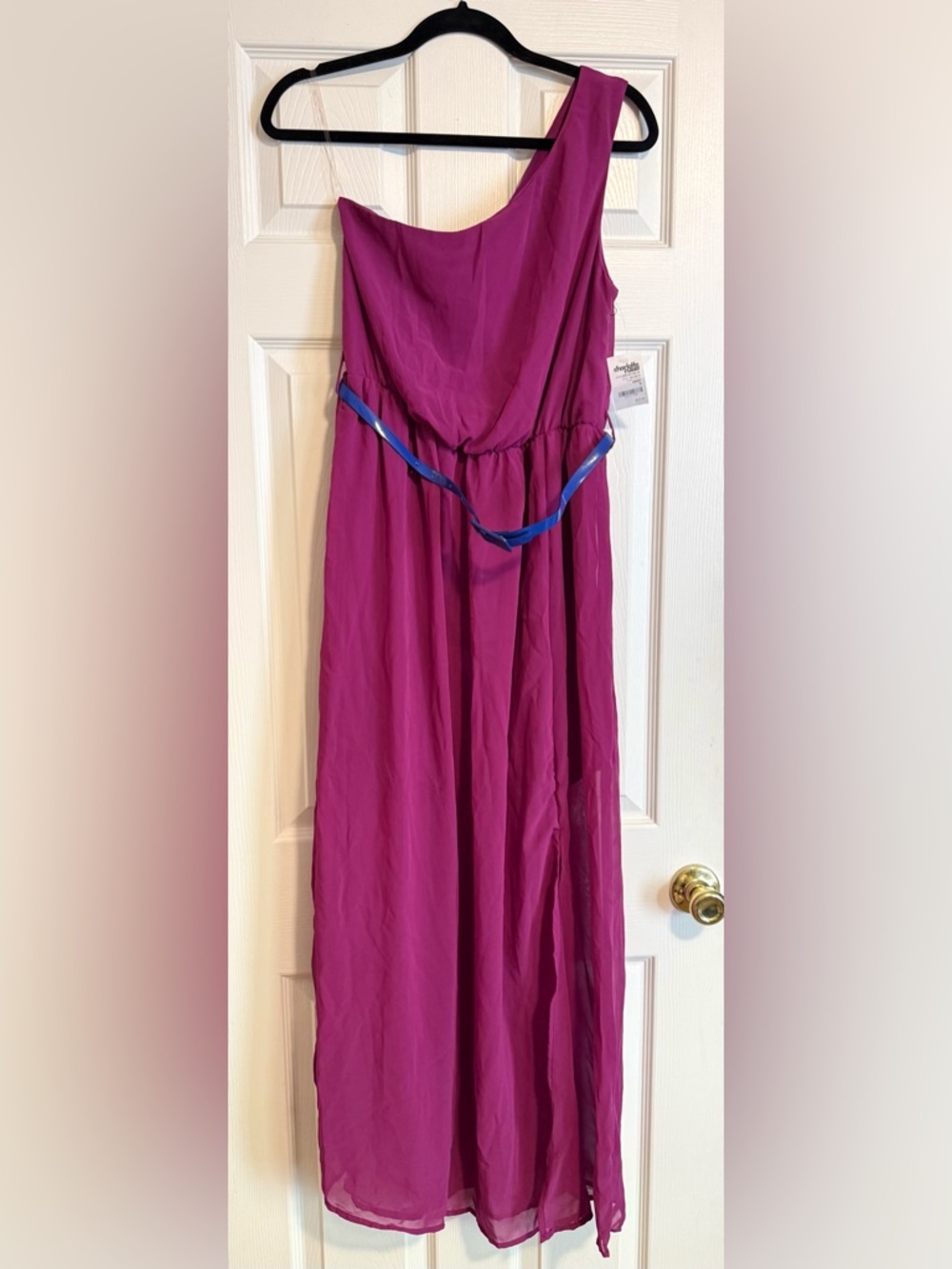 Charlotte Russe Magenta One-Shoulder Maxi with Blue Belt